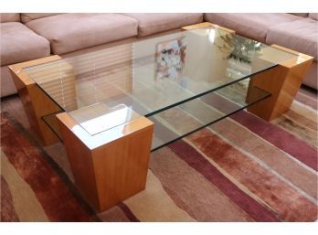 Large Contemporary Coffee Table With A Thick Heavy Glass Top