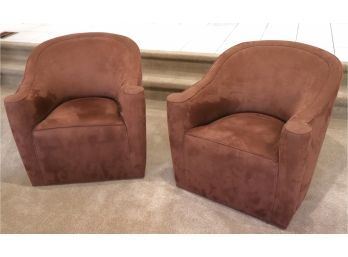 Pair Of Cozy Comfortable Swivel Club Chairs