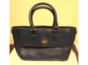 Tory Burch Pebble Blue Leather Handbag With A Nice Gold Detailing