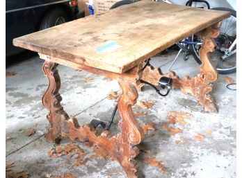Vintage Rustic Carved Wood Table/Bench Great For Your Home Or Shop