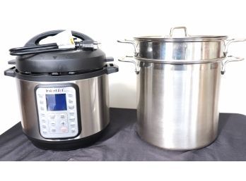 Insta Pot In Good Condition & All Clad Stock Pot With Steamer Good Quality Kitchen Accessories