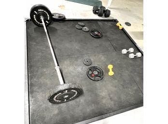 Large Exercise Mat With Assorted Equipment As Pictured