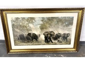 'Elephants At Amboseli' Majestic Print Of Elephants In The Wild By David Shepherd 1962  31 Inches X 50 Inc
