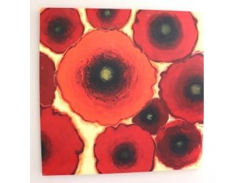 Novak Floral Canvas Artwork With Bright Red Colors & A Felt Back