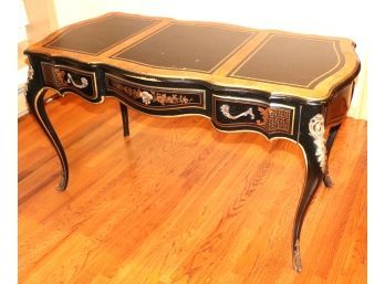 French Style Desk With Bronze Ormolu & Burl Detailing