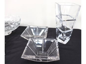 2 Rosenthal Square Shaped Crystal Bowls With A Pretty Miller Rogaska Crystal Vase
