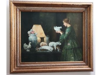 Painting Of Woman With Ducks By Artist Thomas