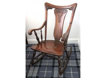Antique Carved Wood Rocking Chair In Good Condition For Age