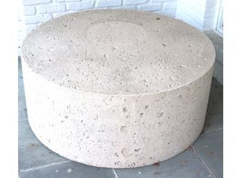 Round Cement Table On Casters Measuring 42' X 17 Notice The Detailing Which Gives The Appearance Of Fossils