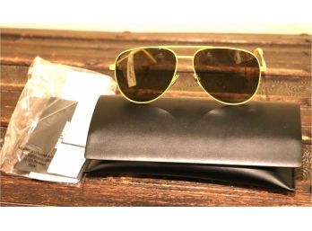 Womans Yves Saint Laurent Sunglasses With Sunny Yellow Metal Frame & Dark Gray Lenses Case & Tags Included
