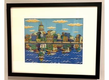 Painting Of Brazilian City By Israeli Artist Ben MMII, Nice Colorful Piece Showing Reflection Into The Water