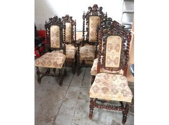 Highly Carved Walnut Wood Chairs With Lion Detailing, Antique Larger Kings Style Chair