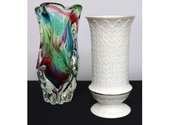 Pretty Multicolored Blown Glass Vase & Lenox Vase