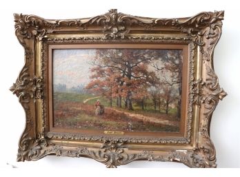 Hugh Newell Landscape Oil Painting In Gold Frame