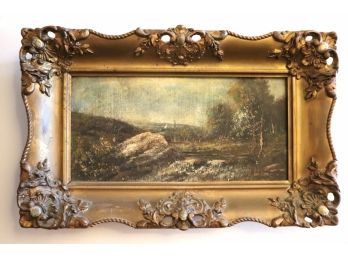Antique Signed Landscape Painting In Original Ornate Frame