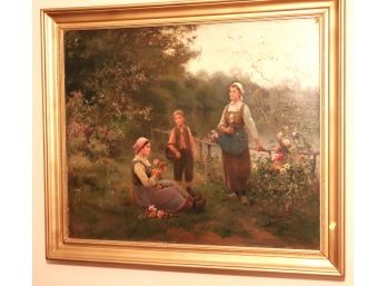 J. Jardines Continental School Oil Painting Of Pastoral Landscape With Beautiful Young Family