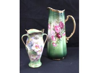 Antique Floral Painted Pitcher Royal Austria With Royal Bonn Vase