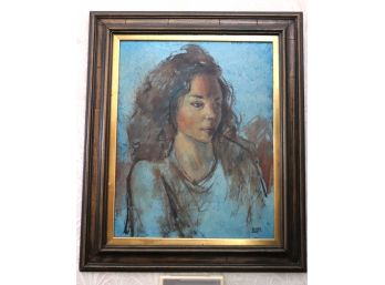 MCM Painting Of Pensive Young Girl Signed Sher