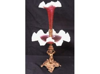 Colorful Antique Epergne On Metal Cherub