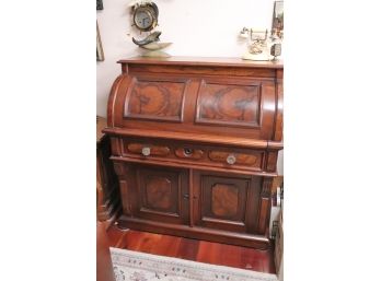 Late 19th Century Burl Wood Cylinder Desk, With Cubbyholes & Crystal Knobs
