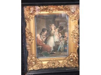 Antique Print Of Early 1800s Family Scene In Shadow Box Frame