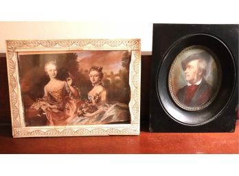 Two Very Finely Hand Painted Miniature Portraits In Frames Of Aristocratic Ladies & Nobleman