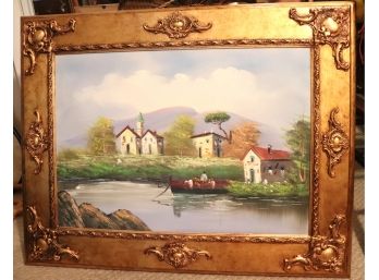 Pastoral Countryside Painting In Ornate Gold Frame