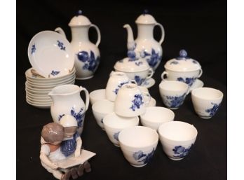Royal Copenhagen Braided Blue Flower Teapot, Coffee Pot 12 Cups, Saucers & More