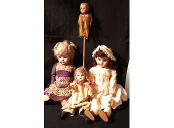 Lot Of 3 Antique Dolls & Shaker Doll