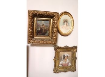 Group Of 3 Small Artwork, With Romantic Painting