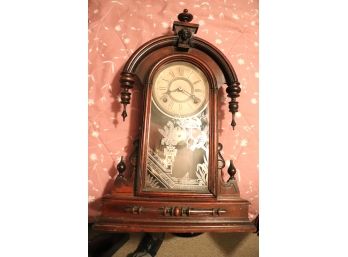 Antique Eastlake Wall Clock With Stenciled Glass Design