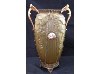 Art Deco Phoenix Art Glass Cameo Vase With Bronze Mounts