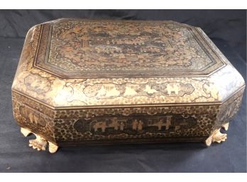 Fabulous Large Asian Lacquered Armorial Games Box & Trays