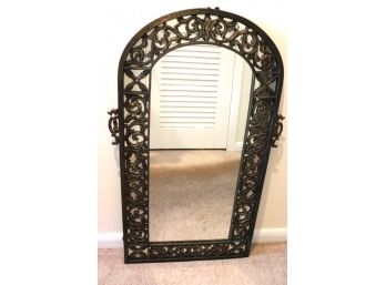 Heavy Wrought Iron Mirror With Seahorse Scrollwork Handles