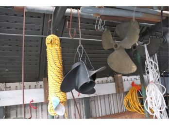 Group Of 4 Metal Boat Propellers & Yellow Rope