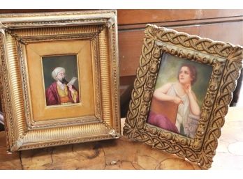 Two Small Detailed Portrait Plaques In Gold Frames