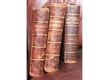 Two Antique Leather - Bound Books With Picturesque America & Portrait Gallery Of Eminent Men & Women