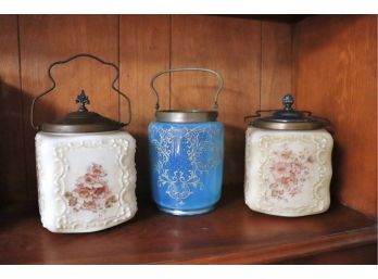Group Of 3 Antique Glass Biscuit Jars