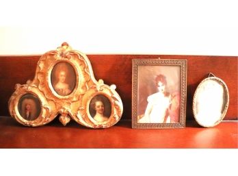 Group Of Antique Miniature Hand Painted & Signed Framed Portraits Of Elegant Ladies