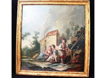 16.Antique Painting Of Children In Original Frame