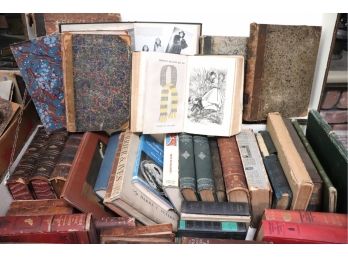 Huge Lot Of Interesting Antique Books Some Leather Bound