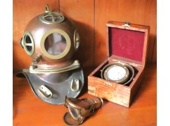 Interesting Vintage Monoscope, Compass & Divers Helmet