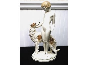 Hutschenreuther Porcelain Figurine Borzoi Girl With Greyhound
