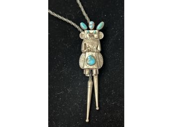 Vintage Sterling Silver & Leather Lariat With Tribal Folk Art Figure