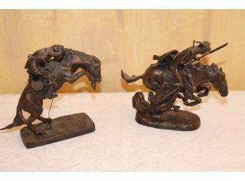 Pair Of Reproduction Frederic Remington Sculptures By The Franklin Mint