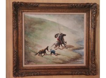 Antique Style Oil On Canvas In Ornate Antiqued Gold Frame By Juan Lopetgui