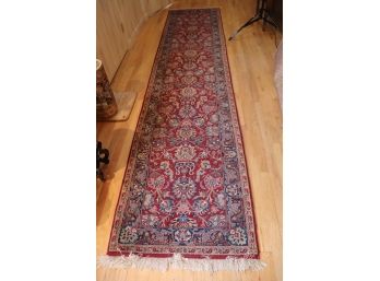 Vintage Handwoven 100 Wool Runner With Deep Red Background