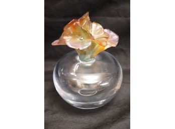 Daum France Crystal Perfume Bottle With Colored Blossom Stopper