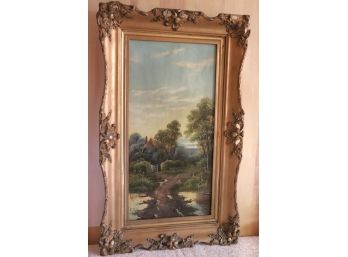 19th Century English Style Landscape Oil On Canvas Painting Signed E Cole