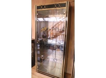 Super Retro Modern Brass Finish & Back Light Mirrored Curio Cabinet